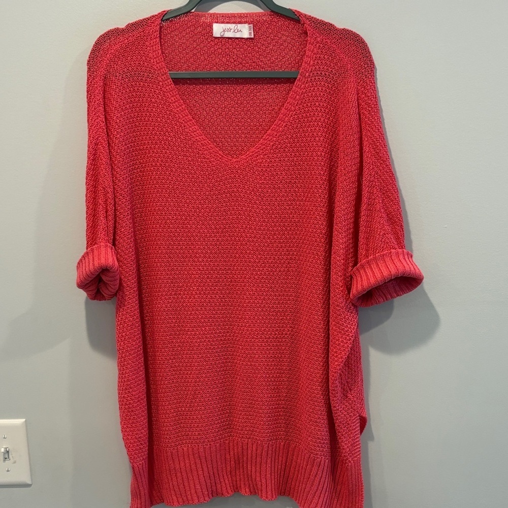 Vibrant Red V-Neck Sweater